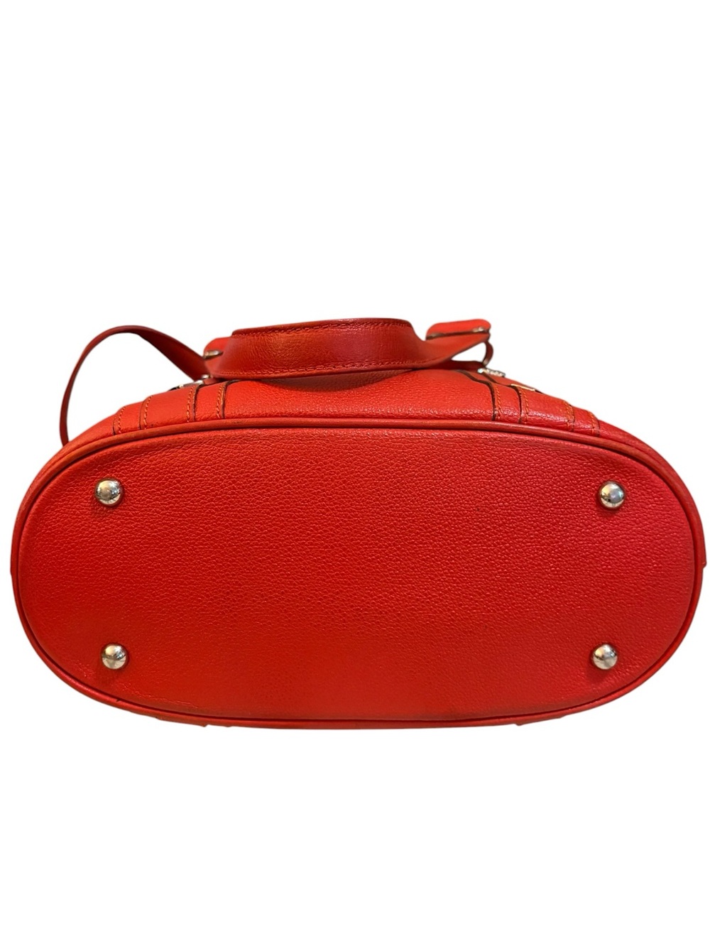 MCM Coral Red Pebbled Leather Studded Tote Bag - Picture 6 of 14